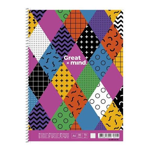 Spirálfüzet, A4+, kockás, 80 lap, SHKOLYARYK "Great Mind", vegyes