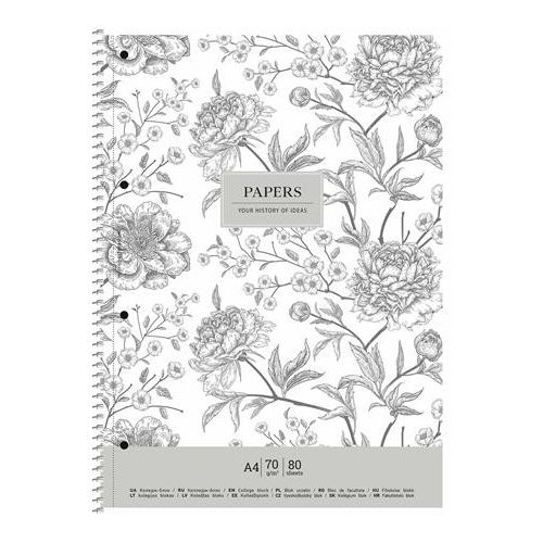 Spirálfüzet, A4+, vonalas, 80 lap, SHKOLYARYK "Vintage flowers", vegyes