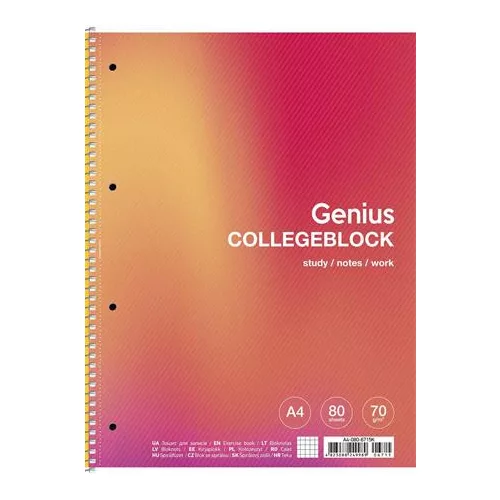 Spirálfüzet, A4+, kockás, 80 lap, SHKOLYARYK "Genius", vegyes