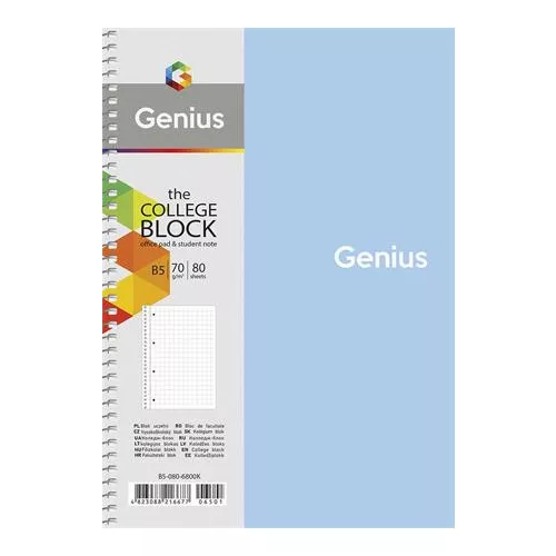 Spirálfüzet, B5, kockás, 80 lap, SHKOLYARYK "Genius", vegyes