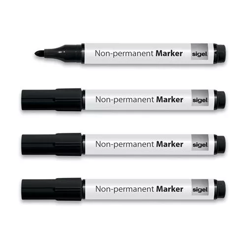 Táblamarker, 1-3 mm, kúpos, 4 db/csomag, SIGEL, fekete