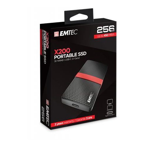 SSD (külső memória), 256GB, USB 3.2, 420/450 MB/s, EMTEC "X200"