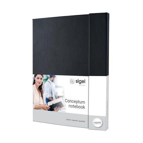 Jegyzetfüzet, exkluzív, A4+, kockás, 97 lap, mágneses záródású, keményfedeles, SIGEL "Conceptum", fekete