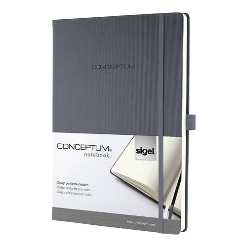Jegyzetfüzet, exkluzív, A4, vonalas, 97 lap, keményfedeles, SIGEL "Conceptum", sötétszürke