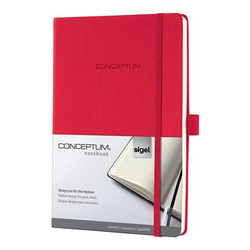 Jegyzetfüzet, exkluzív, A5, kockás, 97 lap, keményfedeles, SIGEL "Conceptum", piros