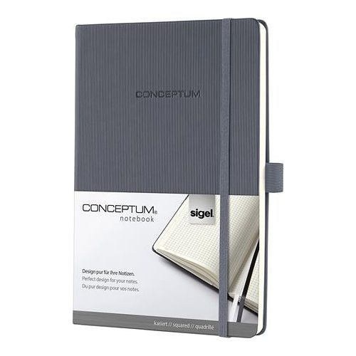 Jegyzetfüzet, exkluzív, A5, kockás, 97 lap, keményfedeles, SIGEL "Conceptum", sötétszürke