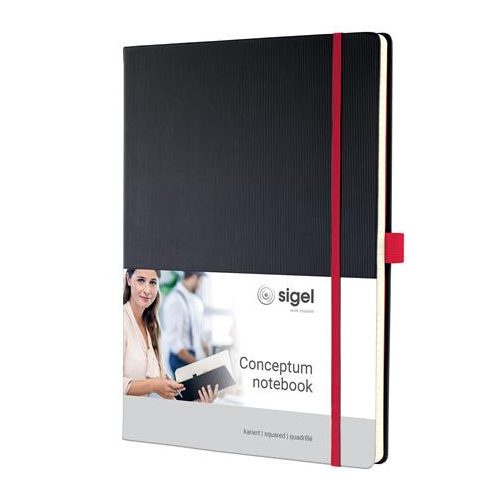 Jegyzetfüzet, exkluzív, A4, kockás, 97 lap, keményfedeles, SIGEL "Conceptum Red Edition", fekete-piros