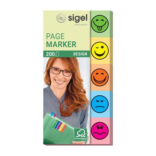 Jelölőcímke, papír, 5x40 lap, 20x50 mm, SIGEL "Smile", vegyes szín