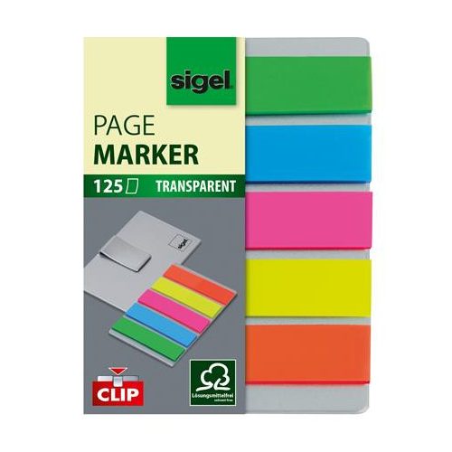Jelölőcímke, műanyag, 5x25 lap, 12x50 mm, klippel, SIGEL "Clip", vegyes szín