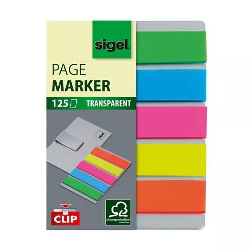 Jelölőcímke, műanyag, 5x25 lap, 12x50 mm, klippel, SIGEL "Clip", vegyes szín