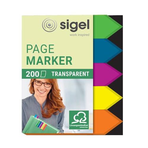 Jelölőcímke, műanyag, 5x40 lap, 12x45 mm, SIGEL "Nyilak", vegyes szín