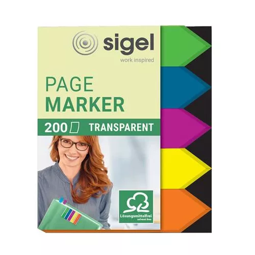 Jelölőcímke, műanyag, 5x40 lap, 12x45 mm, SIGEL "Nyilak", vegyes szín
