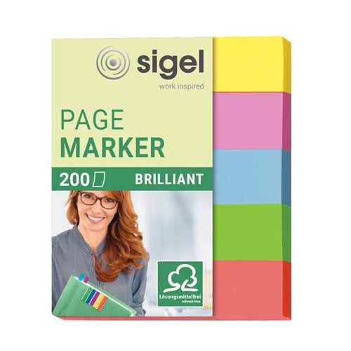 Jelölőcímke, papír, 5x40 lap, 12x50 mm, SIGEL "Brilliant Mini", vegyes szín