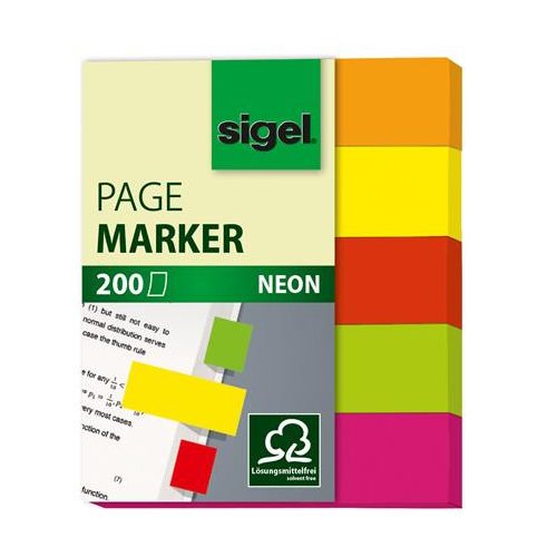 Jelölőcímke, papír, 5x40 lap, 12x50 mm, SIGEL "Neon Mini", vegyes szín