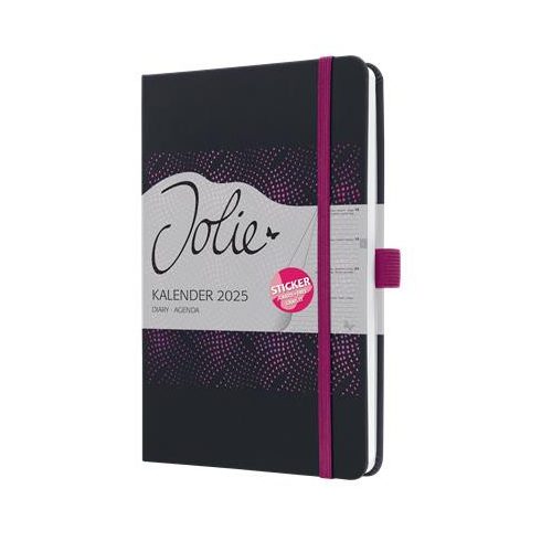 Naptár, A5, heti, 2025, kemény boritó, SIGEL "Jolie", fekete-pink