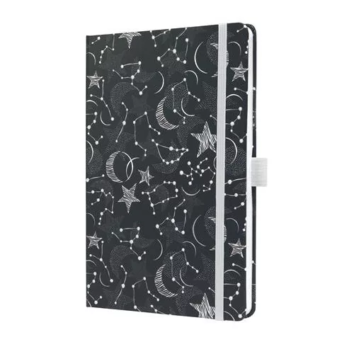 Jegyzetfüzet, exkluzív, 135x203 mm, vonalas, 87 lap, keményfedeles, SIGEL "Jolie", Cosmic Fantasy Black
