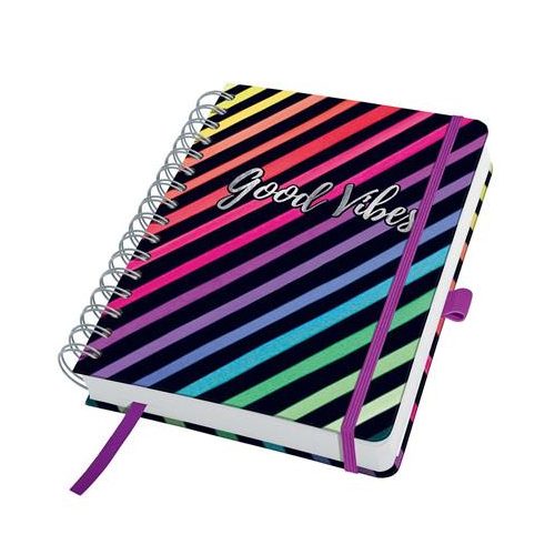 Spirálfüzet, 168x215 mm, pontrácsos, 120 lap, keményfedeles, SIGEL "Jolie", Good Vibes, black