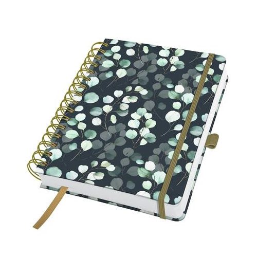 Spirálfüzet, 168x215 mm, pontrácsos, 120 lap, keményfedeles, SIGEL "Jolie Eucalyptus Night"