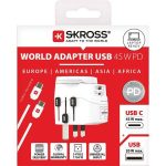 Adapter, világutazóknak, 1xUSB-A, 1xUSB-C PD, 45W, USB-C kábel, SKROSS