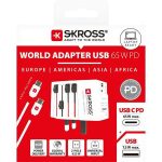 Adapter, világutazóknak, 1xUSB-A, 1xUSB-C PD, 65W, USB-C kábel, SKROSS