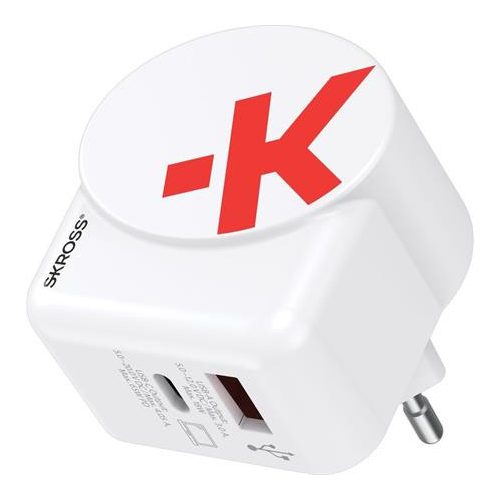 Hálózati töltő, 1xUSB-A, 1xUSB-C, PD, 65W, GaN, USB-C kábel, SKROSS