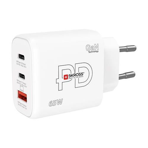 Hálózati töltő, 1xUSB-A, 2xUSB-C, PD, 65W, GaN, SKROSS