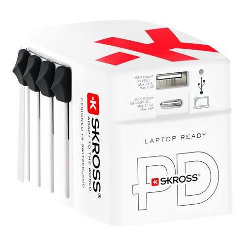 Hálózati töltő, világutazóknak, 1xUSB-A, 1xUSB-C PD, 65W, USB-C kábel, SKROSS