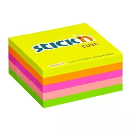   Öntapadó kockatömb, 76x76mm, 400 lap, STICK N, neon szivárvány
