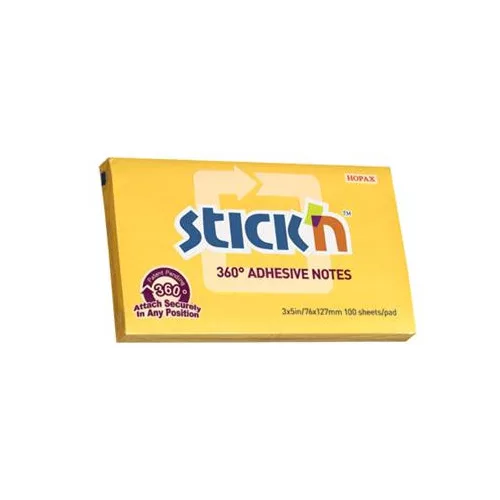 Öntapadó jegyzettömb, 76x127 mm, 100 lap, STICK N „360°, sárga