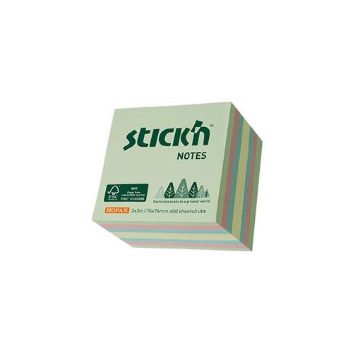 Öntapadó kockatömb, 76x76mm, 400 lap, STICK N, erdő színei pasztell mix