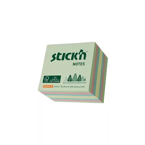 Öntapadó kockatömb, 76x76mm, 400 lap, STICK N, erdő színei pasztell mix