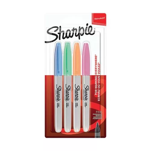 Alkoholos marker készlet, 1 mm, kúpos, SHARPIE "Fine Point", 4 különböző pasztell szín