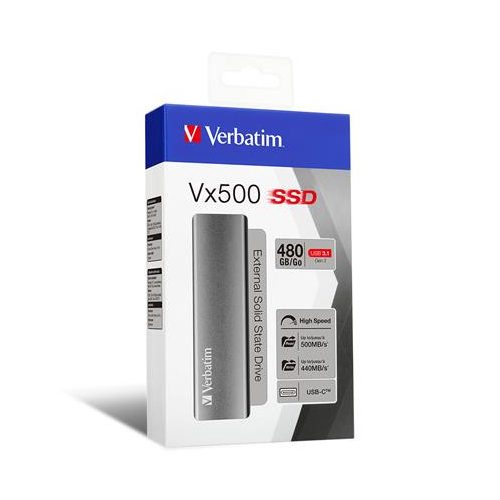 SSD (külső memória), 480 GB, USB 3.2 Gen2, VERBATIM "Vx500", szürke