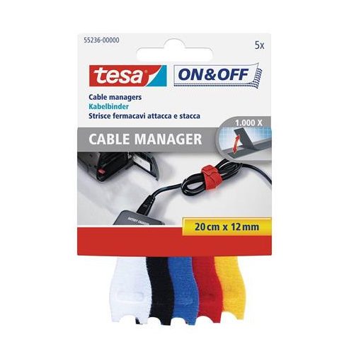 Kábelkötegelő, tépőzáras, TESA "On&Off", vegyes színek