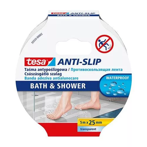 Csúszásgátló szalag, fürdőszobai, 25 mm x 5 m, TESA "Anti-Slip", átlátszó