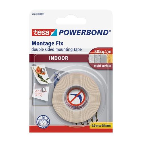 Ragasztószalag, kétoldalas, beltéri, 19 mm x 1,5 m, TESA "Powerbond"