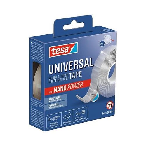 Ragasztószalag, kétoldalas, visszaszedhető, átlátszó, 30 mm x 3 m, TESA "Universal Nanotape"