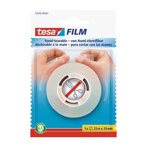 Ragasztószalag, kézzel téphető, 19 mm x 25 m, TESA "Tesafilm", átlátszó
