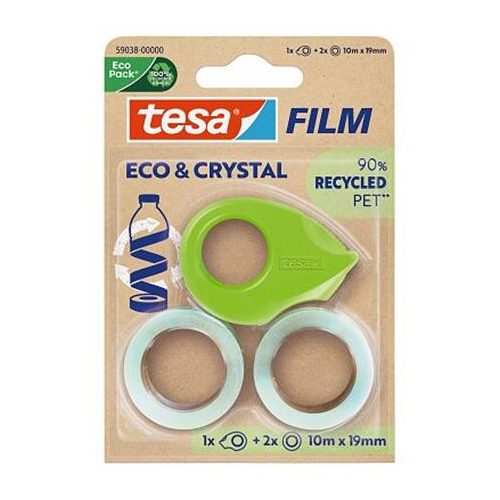 Ragasztószalag adagolóval, 2 db 19 mm x 10 m, TESA "Eco&Crystal", átlátszó