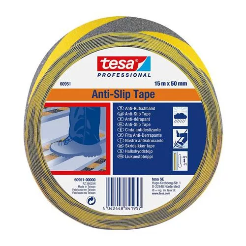 Csúszásgátló szalag, 50 mm x 15 m, TESA "Anti-Slip", fekete-sárga