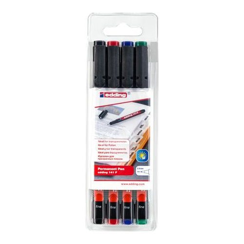 Alkoholos marker készlet, OHP, 0,6 mm, EDDING "141 F", 4 különböző szín