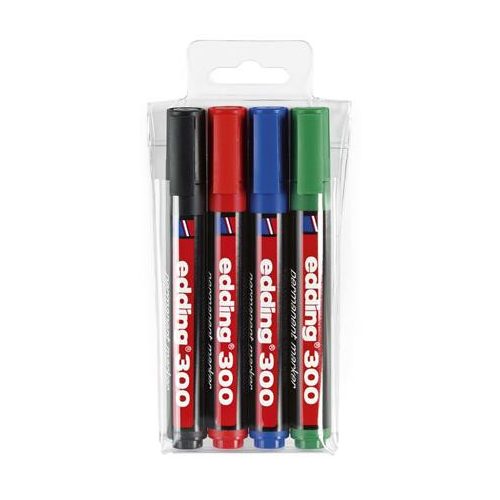 Alkoholos marker készlet, 1,5-3 mm, kúpos, EDDING "300", 4 különböző szín