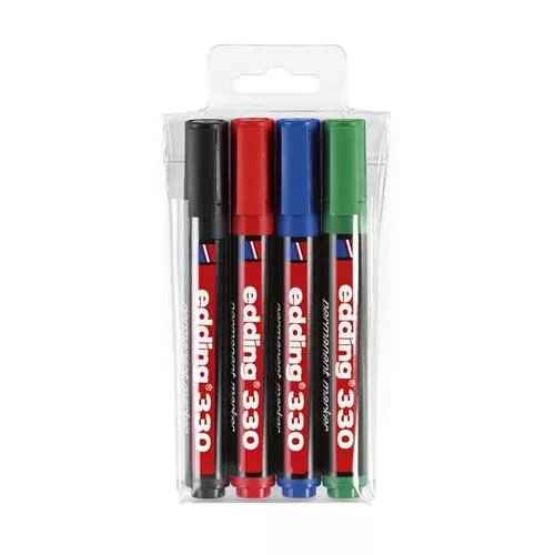 Alkoholos marker készlet, 1-5 mm, vágott, EDDING "330", 4 különböző szín