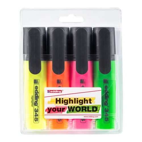 Szövegkiemelő készlet, 2-5 mm, EDDING "345", 4 külnböző szín