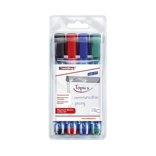 Flipchart marker készlet, 1,5-3 mm, kúpos, EDDING "380", 4 különböző szín