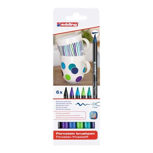Ecsetirón készlet, porcelánra, EDDING "4200 Cool color", 6 különböző szín