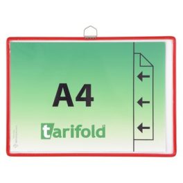   Bemutatótábla, függő, A4,  fekvő, fém fülecskével, DJOIS, piros