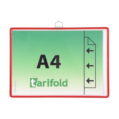 Bemutatótábla, függő, A4,  fekvő, fém fülecskével, DJOIS, piros