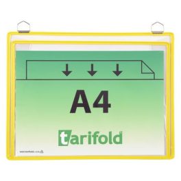   Bemutatótábla, függő, A4, fekvő, fém fülecskével, DJOIS, sárga