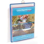 Prospektustartó fém tartófüllel, függő, A4, álló, DJOIS, kék